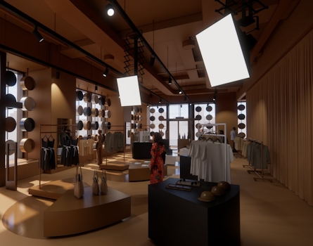 The BOSS Studio in Zurich embodies an avant-garde retail concept within a 250-square-meter space. With a nod to the brand's essence, a vibrant customisation corner and captivating window displays adorned with flashlights enchant passersby. Retail design by Studio Königshausen.